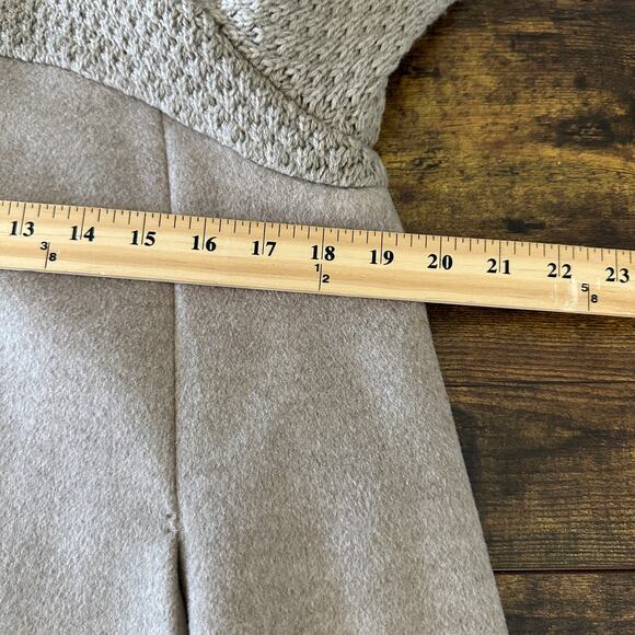 Zara wool parka coat size small tan knit sweater details full zip long high neck - Picture 7 of 8